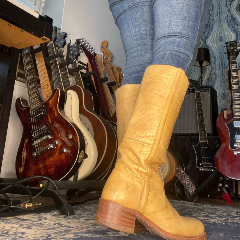 Frye Tall Western Heeled Boots in Mustard Yellow - Picture 10 of 12